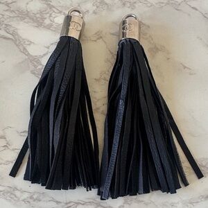 Black Leather Tassel Keychain Pair - Designer Style